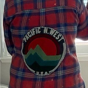 Red and Blue Plaid Flannel with Patch